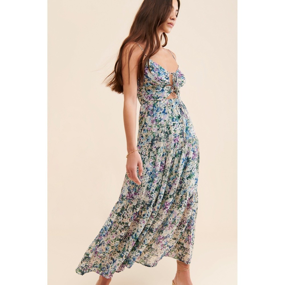 NEW ASTR The Label Floral Print Brandy Cut Out Maxi Dress Blue Small